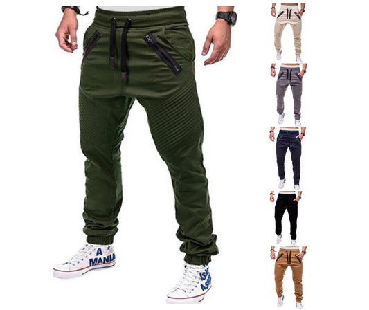 Men's Jogging Drawstring Pants Solid Color Zipper Pocket Outdoor Sports Pencil Pants | 8812