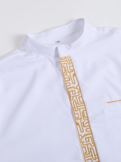 Men's Middle Eastern Long Sleeve Embroidered Dress Casual Ethnic Arab Thobe | 236521