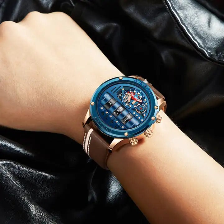 Men's Wrist Watches Military Sport Quartz Unique Rotate Date Leather Strap Watch | A9022