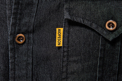 Men's Long Sleeve Denim No-Iron Casual Shirt Solid Color Cotton Vintage Style | 6022