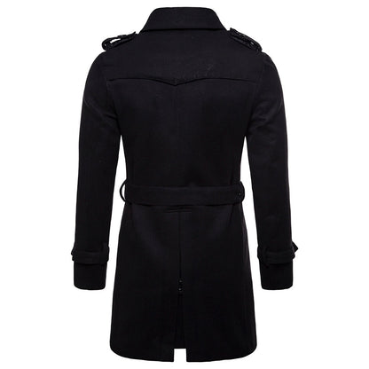 Men's Woolen Jacket Mid Length Trench Coat Double Breasted Men Slim Fit | B050