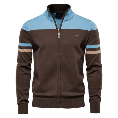 Men’s Zip-Up Knitted Soft Cotton Cardigan Urban Slim Fit Stand Collar Sweater Quality Top | SW188