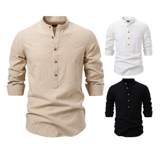 Men's Mandarin Collar Shirt - 2025 Spring Slim-Fit Casual Long Sleeve Top | SH2135