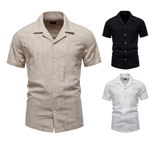 Men's Jacquard Woven Short Sleeve Shirt - 2025 Summer Slim-Fit Casual & Business Top | SH2131