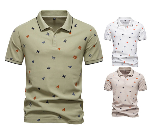 Men's All-Over Letter Print Polo Shirt - 2025 Summer Slim-Fit Casual Top | PL7008