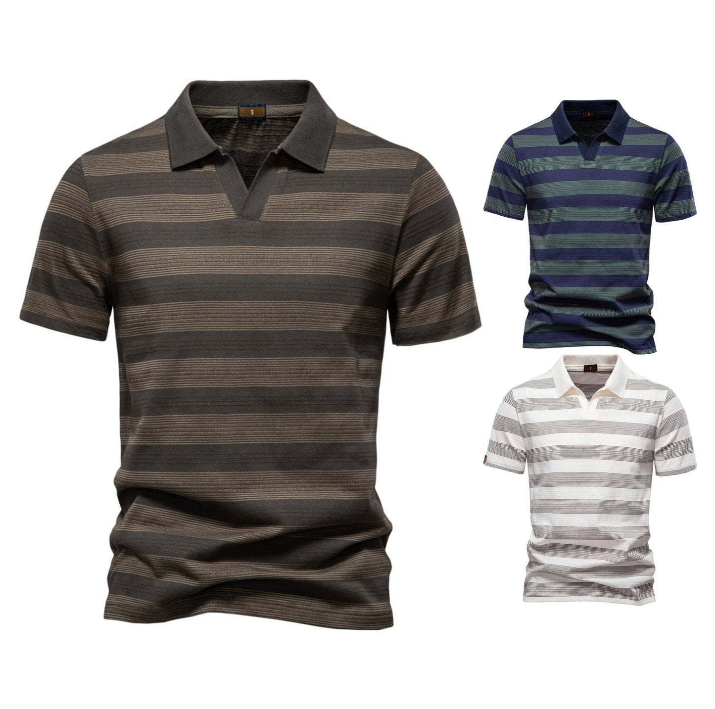 Men's Washed Stripe Polo Shirt - 2025 Summer Slim-Fit Cotton Blend Top | PL7225
