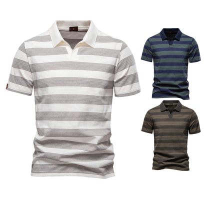 Men's Washed Stripe Polo Shirt - 2025 Summer Slim-Fit Cotton Blend Top | PL7225
