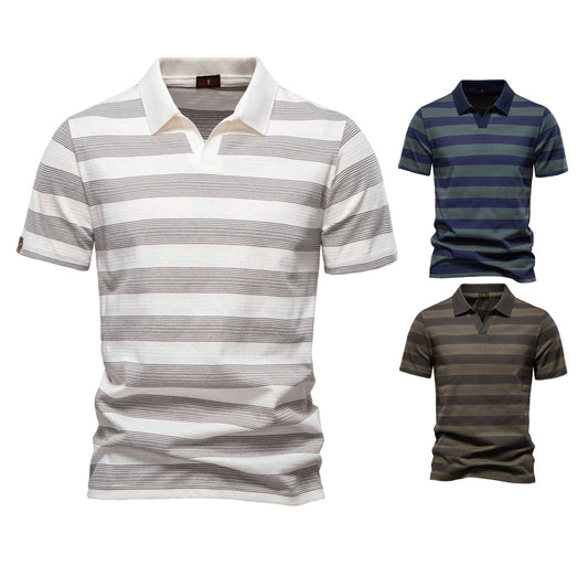 Men's Washed Stripe Polo Shirt - 2025 Summer Slim-Fit Cotton Blend Top | PL7225