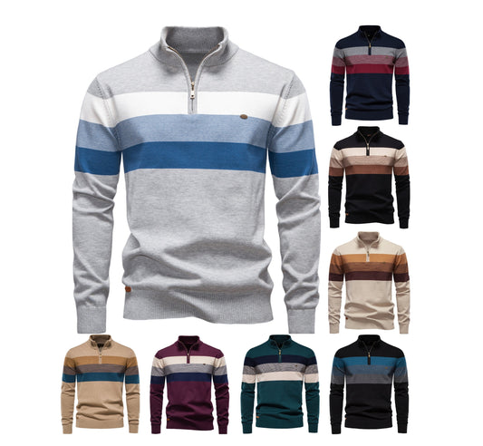 Men’s Half-Zip Mock Neck Knitted Sweater – Slim Fit Pullover for Autumn & Winter | Y245