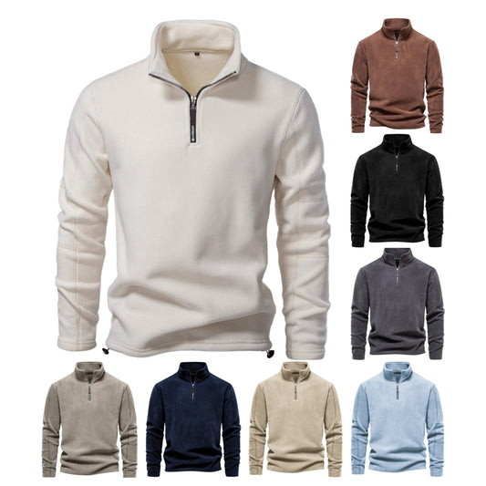 Men’s Fleece Pullover Sweatshirts | Autumn-Winter 2025 Europe Fashion | Half-Zip Stand Collar Tops | HD08