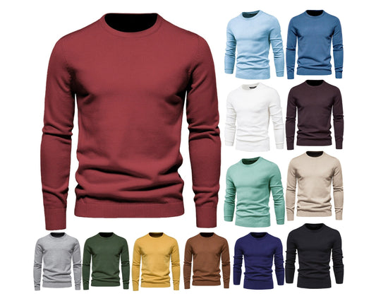 Men’s Thickened Slim Fit Knit Sweater – Crew Neck Pullover with Subtle Shine | LOW001