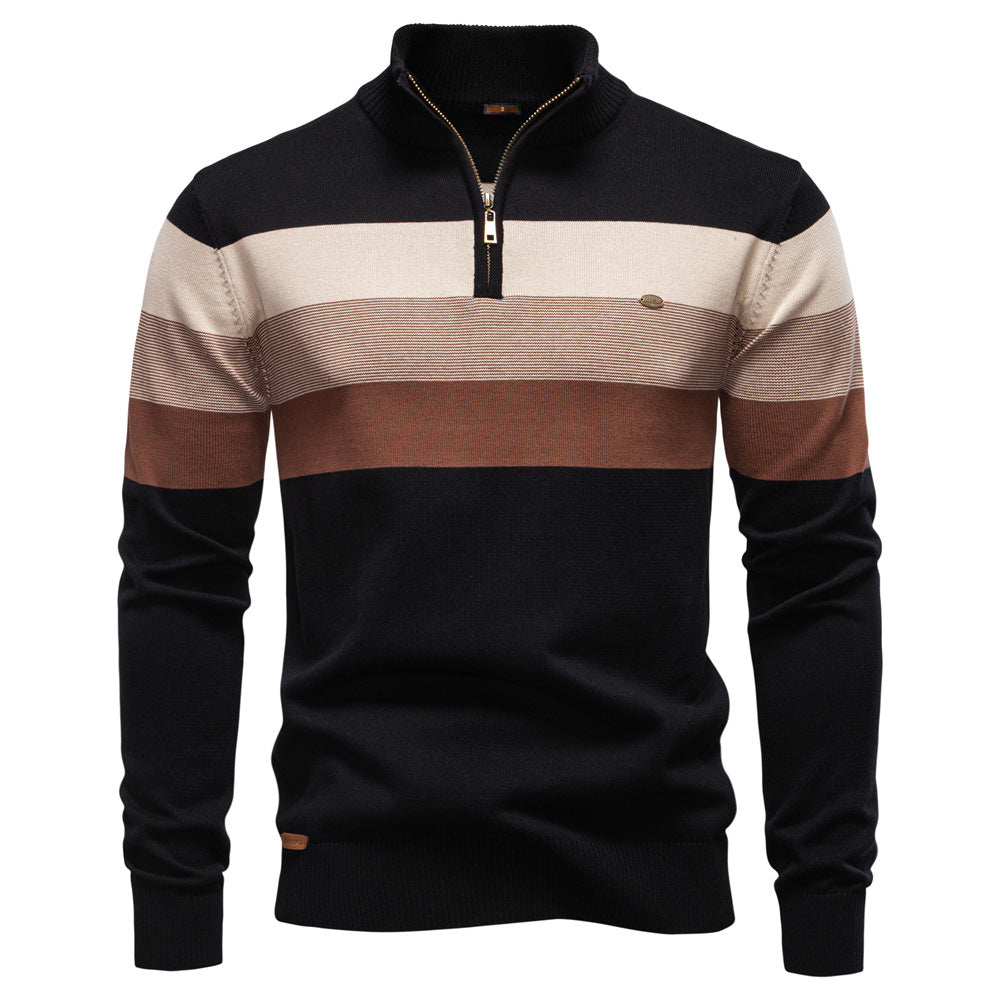 Men’s Half-Zip Mock Neck Knitted Sweater – Slim Fit Pullover for Autumn & Winter | Y245