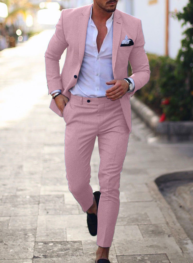 Men's Linen-Cotton Blend Slim-Fit Suit Set - Single Breasted Spring Light Business Attire | 820