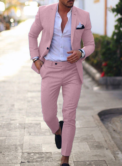 Men's Linen-Cotton Blend Slim-Fit Suit Set - Single Breasted Spring Light Business Attire | 820