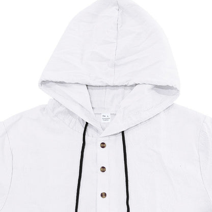 Men’s Summer Linen Hooded Shirt & Shorts Set Lightweight Casual Beachwear Set | CW15