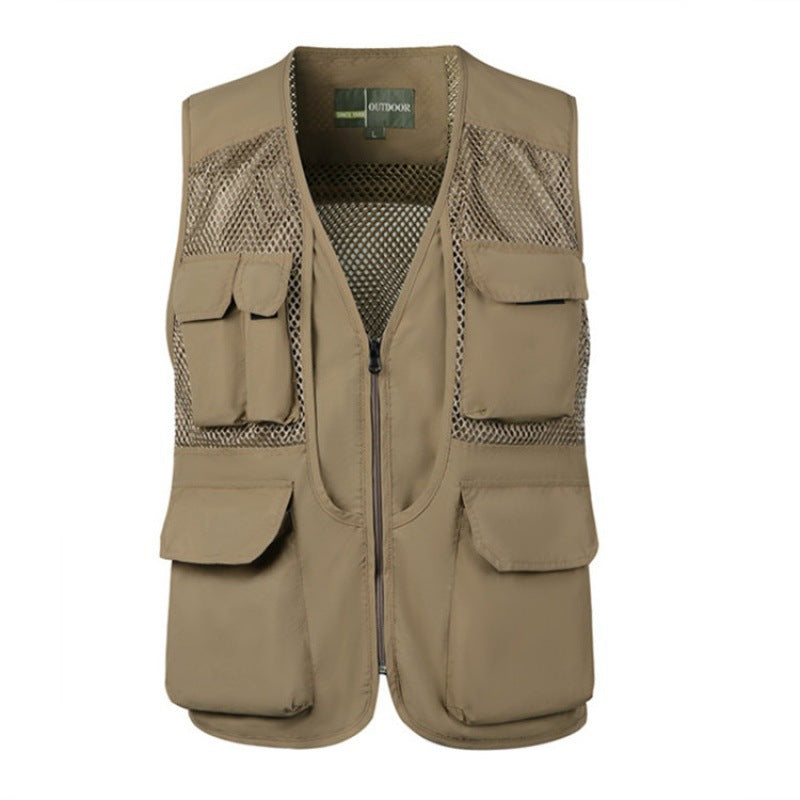 Men Fishing Vest Mesh Sleeveless Multi-pocket Zip Military Hunting Jacket | D210N738