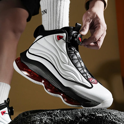 Men’s High-Top Basketball Shoes with Rotating Strap & Air Cushion – Street Sport Sneakers | A329