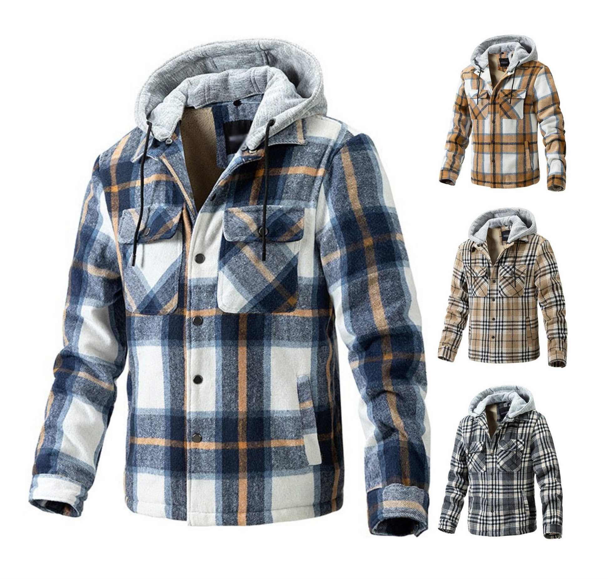 Winter High Quality Men s Jacket Plaid Wool Heavy Plus Size Shirt Checkered Hooded Coat Oversize Top 88027