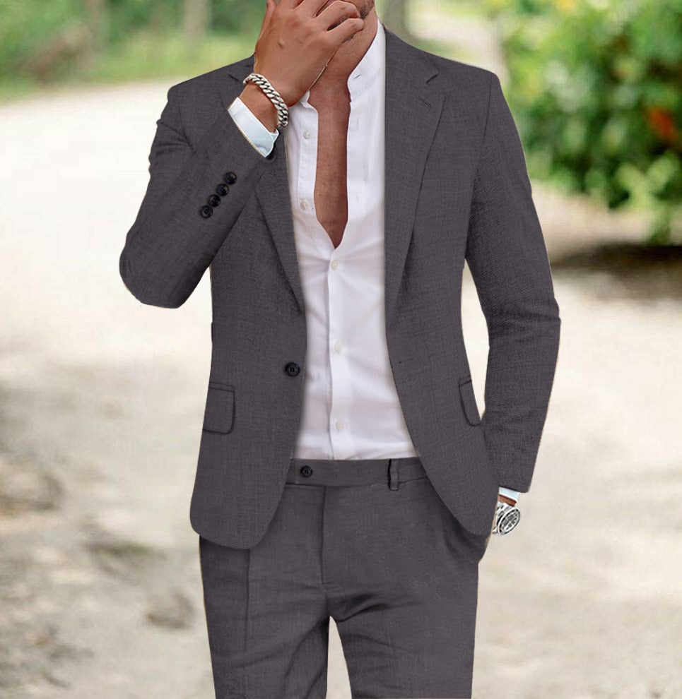 Men's Linen-Cotton Blend Slim-Fit Suit Set - Single Breasted Spring Light Business Attire | 820