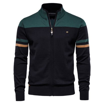 Men’s Zip-Up Knitted Soft Cotton Cardigan Urban Slim Fit Stand Collar Sweater Quality Top | SW188