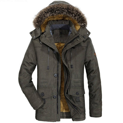 Men's Hooded Cotton Jacket Thick Fleece Lined Slim Coat Parkas Warm Casual | 7176