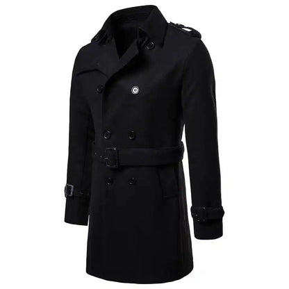 Men's Woolen Jacket Mid Length Trench Coat Double Breasted Men Slim Fit | B050