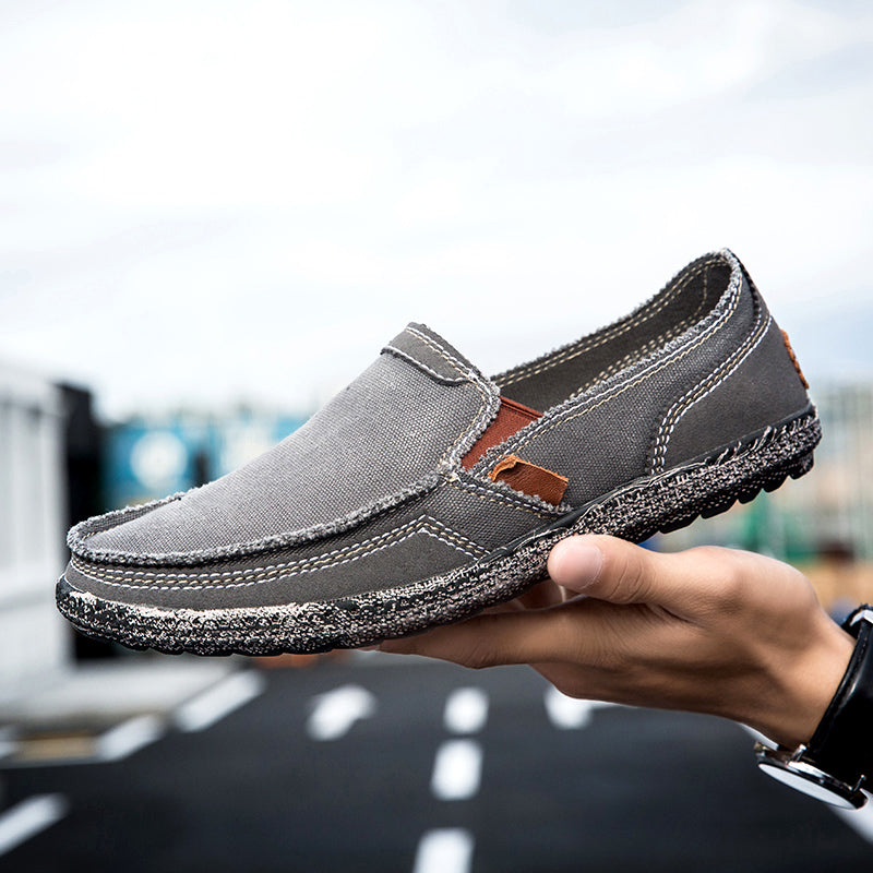 Men’s Washed Canvas Slip-On Shoes | Breathable, Anti-Slip, Classic Deck Style | 8806