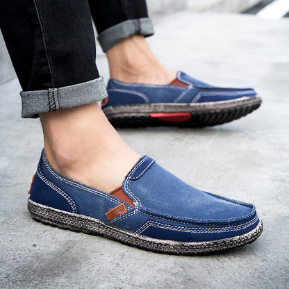 Men’s Washed Canvas Slip-On Shoes | Breathable, Anti-Slip, Classic Deck Style | 8806