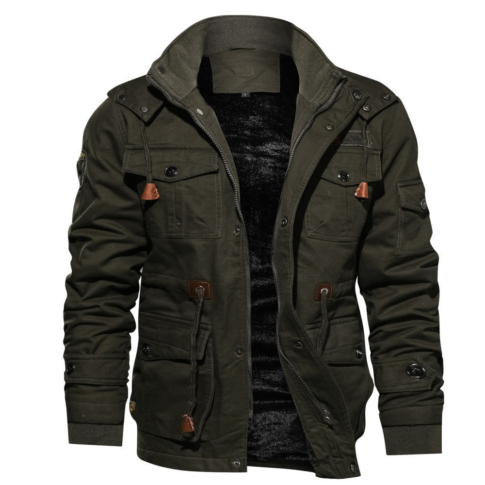 Men's Winter Fleece Warm Hooded Multi Pockets Casual Cotton Jacket | 9933