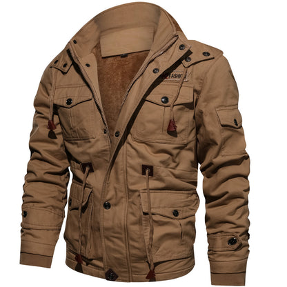 Men's Winter Fleece Warm Hooded Multi Pockets Casual Cotton Jacket | 9933