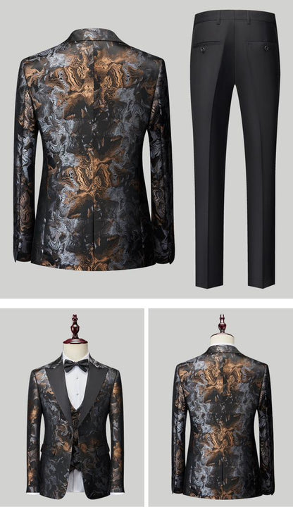 Luxury high Quality Men's Jacquard 3 Piece Tuxedo Suit Wedding Party Blazer, Waistcoat & Pants Set Suits | 1515
