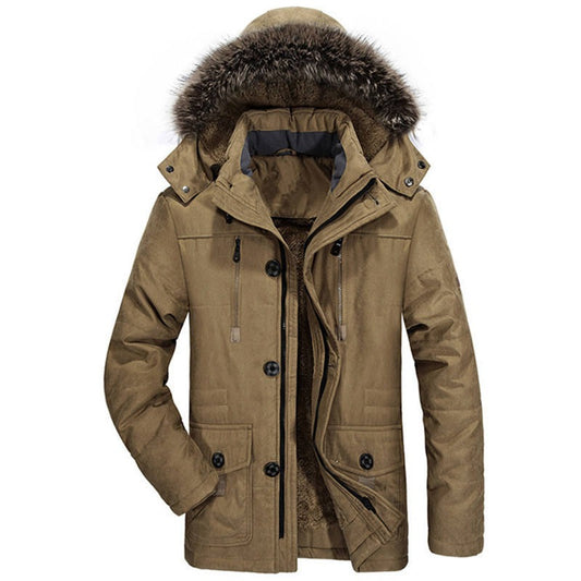 Men's Hooded Cotton Jacket Thick Fleece Lined Slim Coat Parkas Warm Casual | 7176
