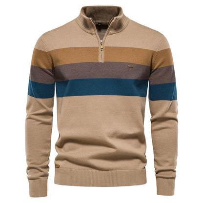 Men’s Half-Zip Mock Neck Knitted Sweater – Slim Fit Pullover for Autumn & Winter | Y245