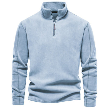 Men’s Fleece Pullover Sweatshirts | Autumn-Winter 2025 Europe Fashion | Half-Zip Stand Collar Tops | HD08