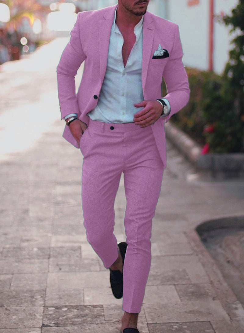 Men's Linen-Cotton Blend Slim-Fit Suit Set - Single Breasted Spring Light Business Attire | 820