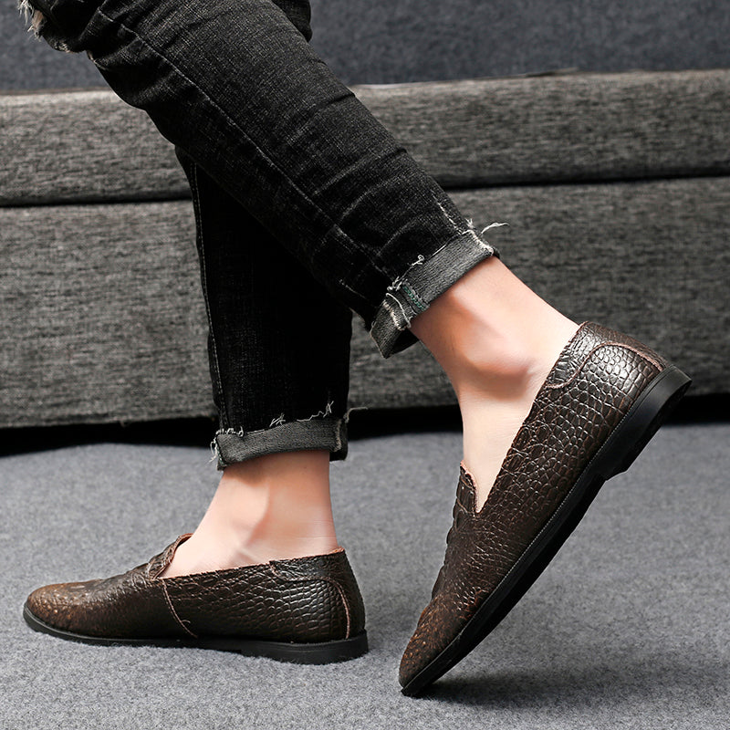 Men's Moccasin Pointy Toe Casual Loafer Slip On Driving Alligator Pattern Shoes | 2033