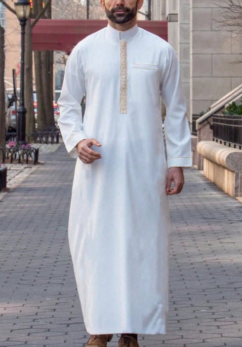 Men's Middle Eastern Long Sleeve Embroidered Dress Casual Ethnic Arab Thobe | 236521