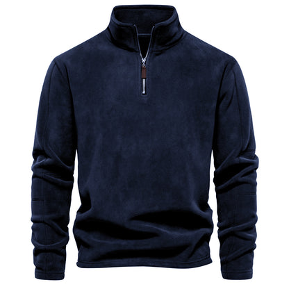 Men’s Fleece Pullover Sweatshirts | Autumn-Winter 2025 Europe Fashion | Half-Zip Stand Collar Tops | HD08