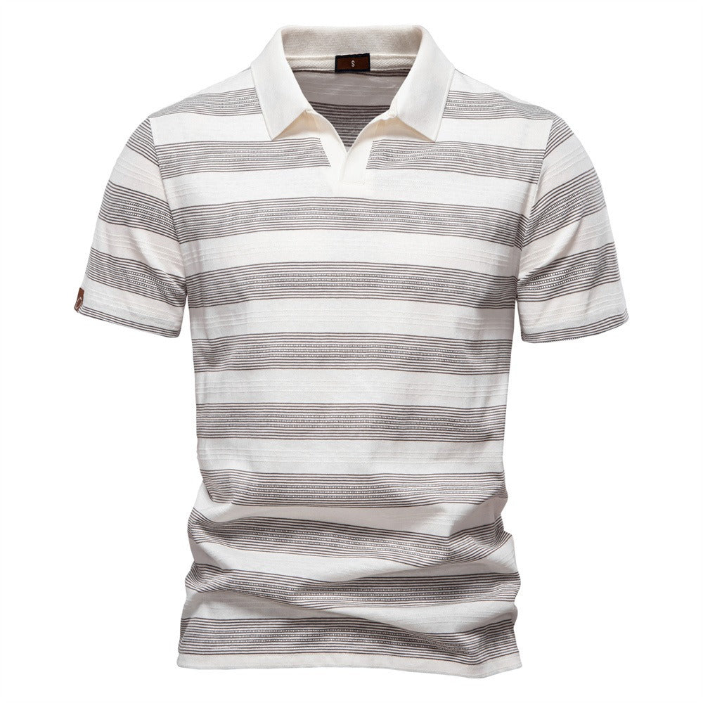 Men's Washed Stripe Polo Shirt - 2025 Summer Slim-Fit Cotton Blend Top | PL7225