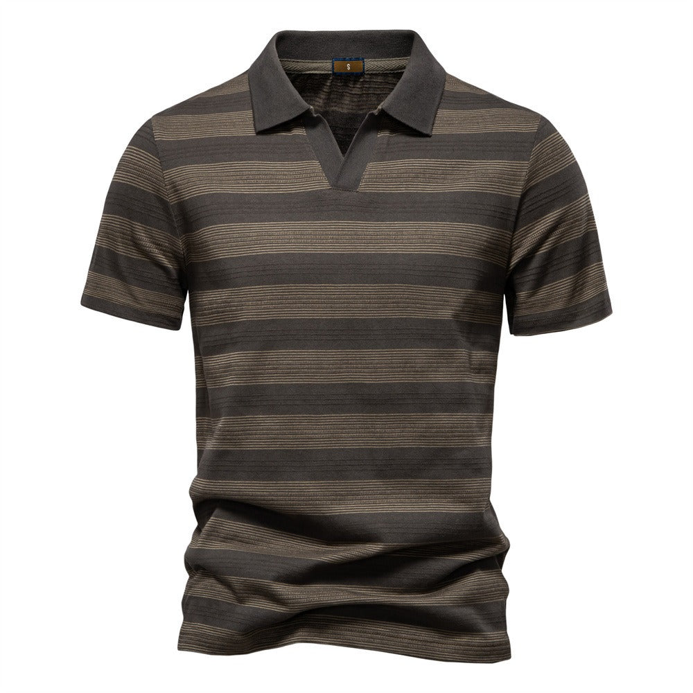Men's Washed Stripe Polo Shirt - 2025 Summer Slim-Fit Cotton Blend Top | PL7225