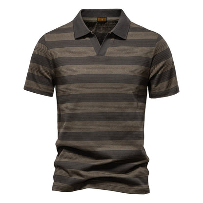 Men's Washed Stripe Polo Shirt - 2025 Summer Slim-Fit Cotton Blend Top | PL7225