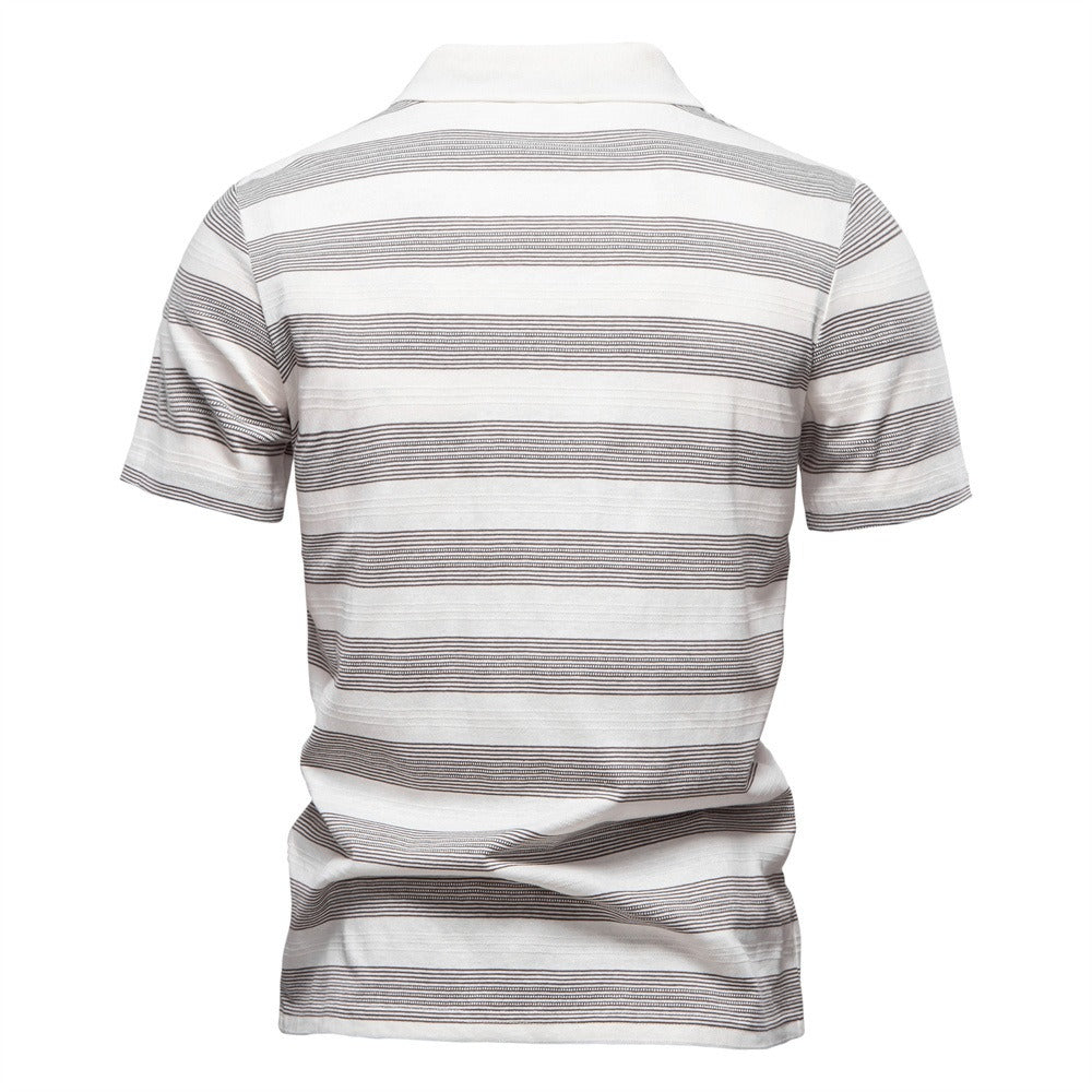 Men's Washed Stripe Polo Shirt - 2025 Summer Slim-Fit Cotton Blend Top | PL7225