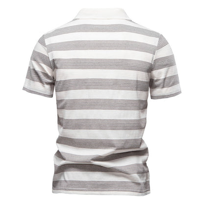 Men's Washed Stripe Polo Shirt - 2025 Summer Slim-Fit Cotton Blend Top | PL7225