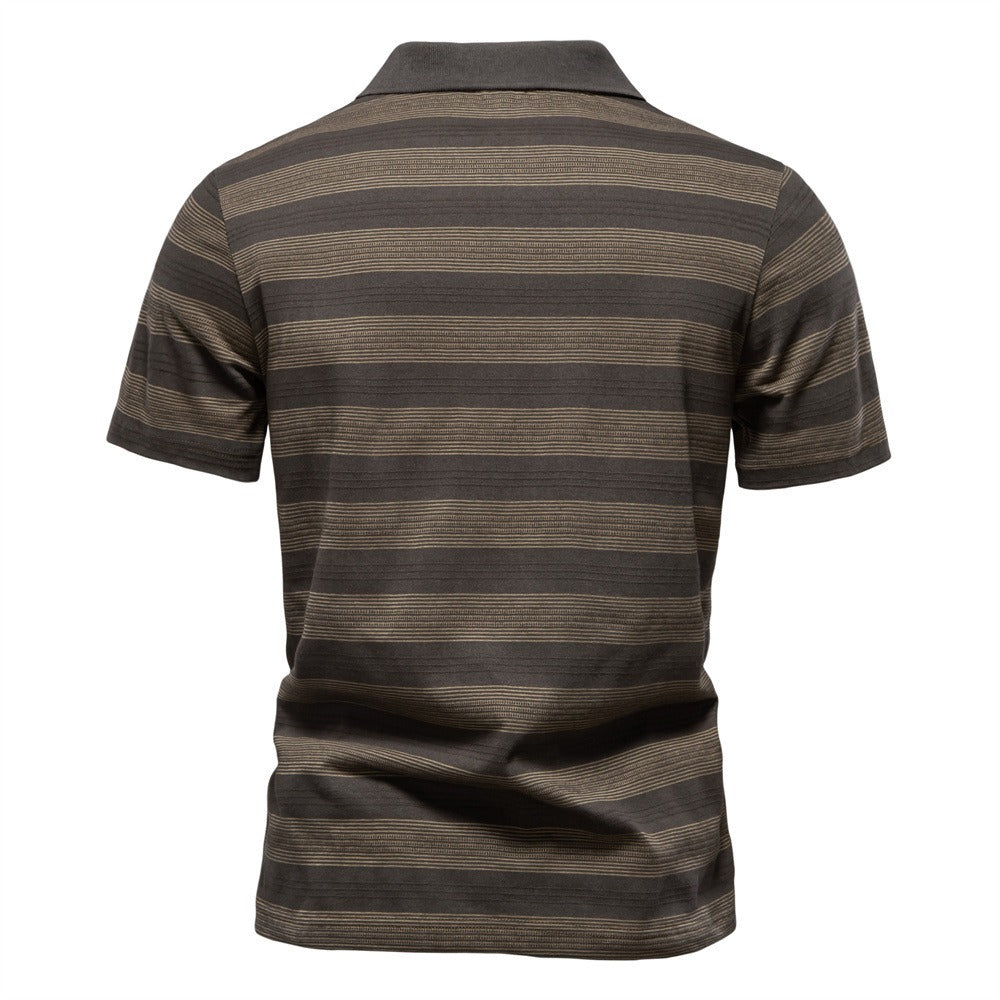 Men's Washed Stripe Polo Shirt - 2025 Summer Slim-Fit Cotton Blend Top | PL7225