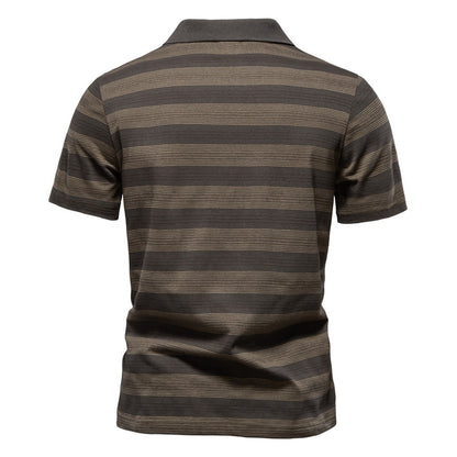 Men's Washed Stripe Polo Shirt - 2025 Summer Slim-Fit Cotton Blend Top | PL7225
