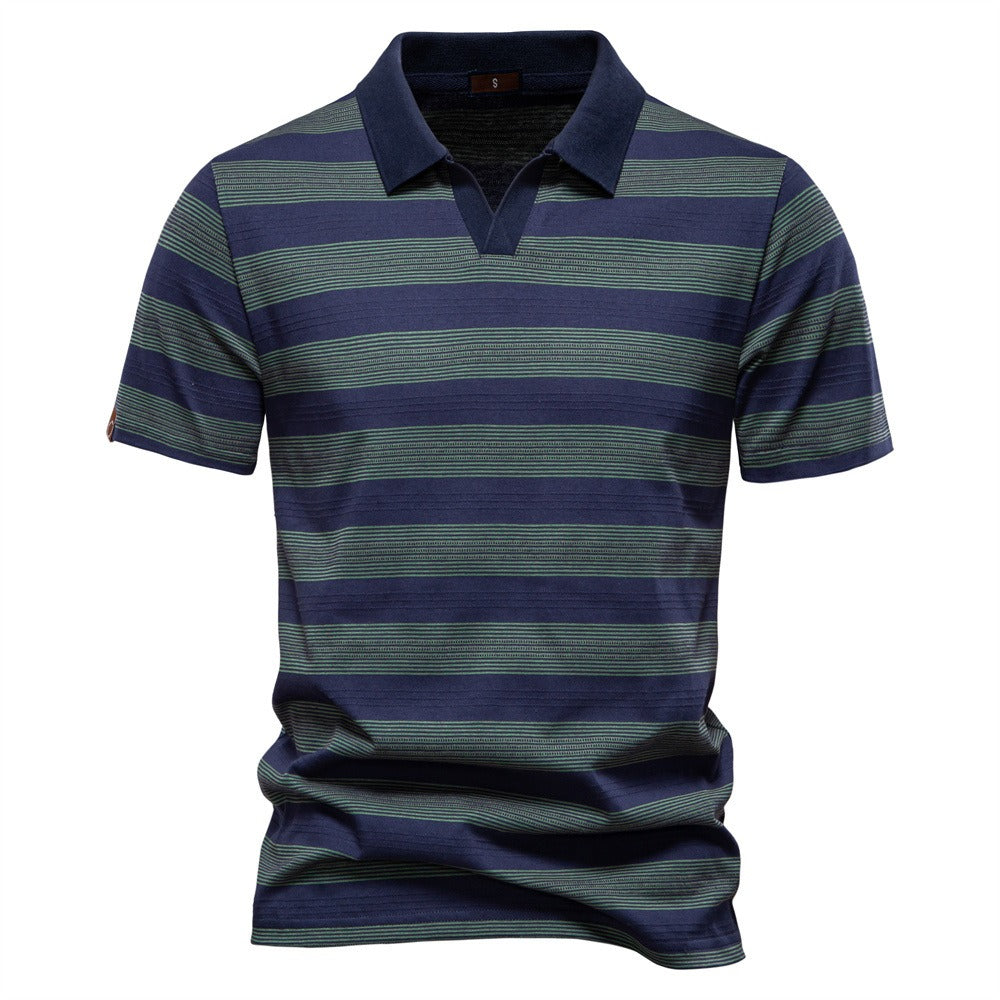 Men's Washed Stripe Polo Shirt - 2025 Summer Slim-Fit Cotton Blend Top | PL7225