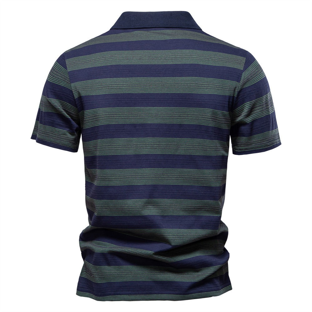 Men's Washed Stripe Polo Shirt - 2025 Summer Slim-Fit Cotton Blend Top | PL7225