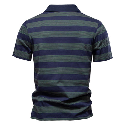 Men's Washed Stripe Polo Shirt - 2025 Summer Slim-Fit Cotton Blend Top | PL7225