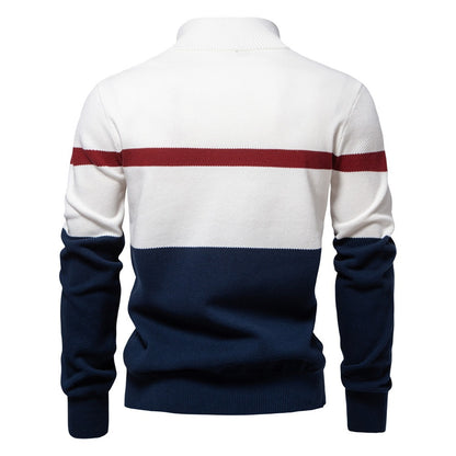 Men’s Half-Zip Stand Collar Knit Sweater – Colorblock Casual Pullover | SW135