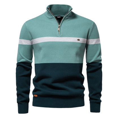 Men’s Half-Zip Stand Collar Knit Sweater – Colorblock Casual Pullover | SW135